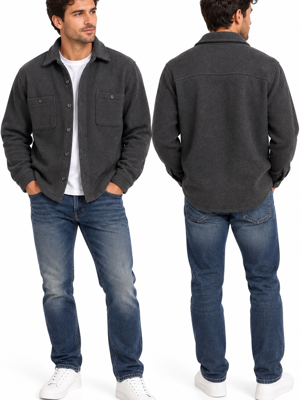 Banana Republic Charcoal Gray Fleece Overshirt Shacket Men’s Large